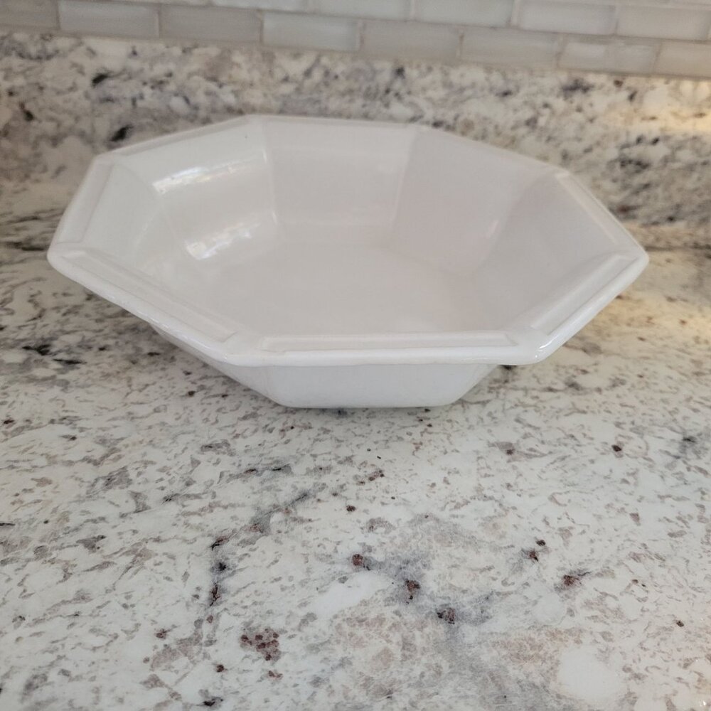 White Octagonal Ceramic Bowl 7534 USA Marked 10" Diameter